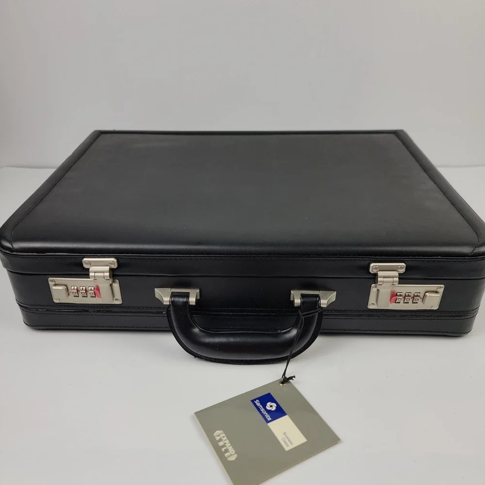Samsonite Expandable Leather Attache Case Black Briefcase 910295 Combo Lock
